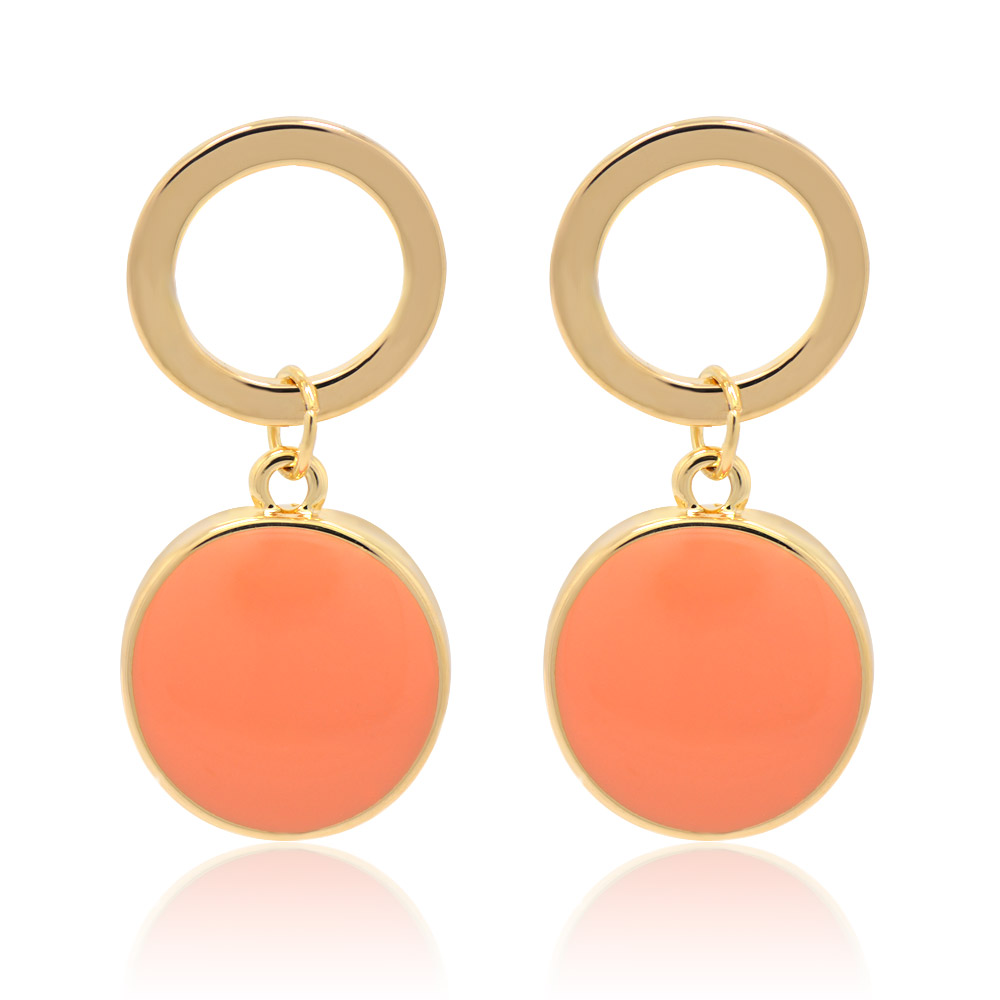 Spring Orange Enamel Round Disc Earrings